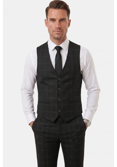 Deepsea Erkek Siyah Slim Fit 3 Lü Takım Elbise Kareli Ekose Desenli Yelekli Şık Takım 2600517 Deepsea Erkek Siyah Slim Fit 3 Lü Takım Elbise Kareli Ekose Desenli Yelekli Şık Takım 2600517