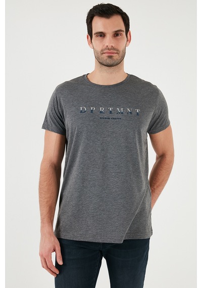 Buratti Baskılı Bisiklet Yaka Pamuklu Slim Fit Erkek T Shirt 541Dprtmnt24 Antrasit
