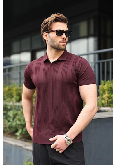 Mürdüm Polo Yaka Triko Erkek Tişört E7469
