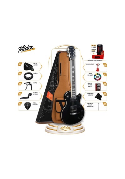 Midex Grx-200bk Profesyonel Les Paul Kasa Hh Elektro Gitar Seti Siyah