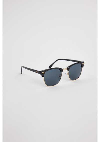 Unisex Siyah Oval Çerçeveli Gold Detaylı Uv 400 Korumalı Güneş Gözlüğü-34877 Çok Renkli
