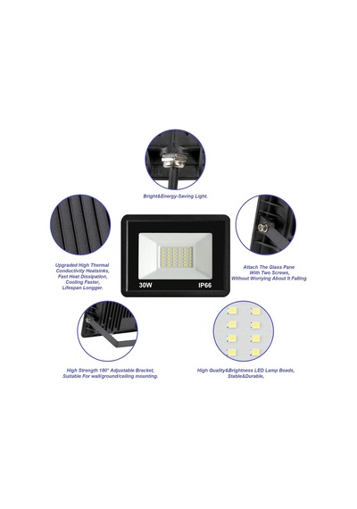 30w Led Spot, Dış Mekan 3000lm Led Duvar Spot Lambası, Dış Mekan Spot Işığı, Soğuk Beyaz 6000 K Su Geçirmez Ip66 Led Işıklı Spot, Atölye Garaj Bahçe İçin Diğer