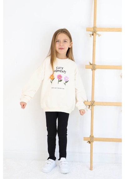 Jolly Kids Kız Çocuk Beyaz Çiçek Nakışlı Takım Beyaz