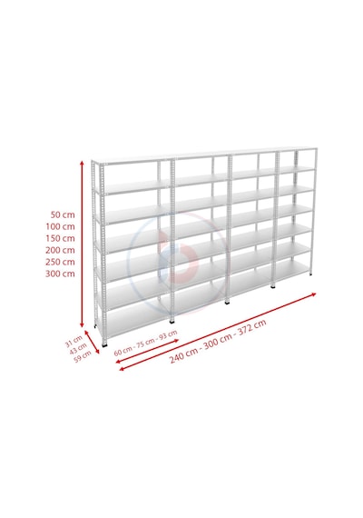 Raf Burada  7 Katlı 4'lü Galvaniz Çelik Raf - Depo, Arşiv, Kiler, Dosya, Market Rafı-43x60 cm-100 cm-0.70 mm