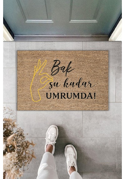Rugmood Modern Dijital Baskı - Bak Şu Kadar Umrumda Yazılı - Kapı Önü Paspası Kahverengi