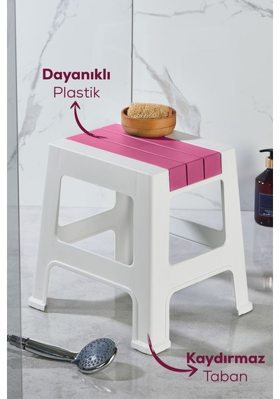 Vienev Plastik Küçük Tabure Pembe Pembe