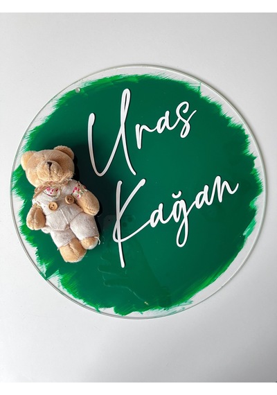 İsme Özel 30 Cm Şeffaf Pleksi Bebek Kapı Süsü Hastane Odası İçin Şık Tasarım Ayıcıklı Yeşil