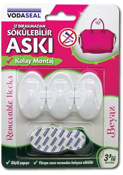 Vodaseal İz Bırakmadan Sökülebilir Askı 3Lü Beyaz