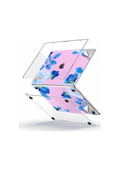Macbook Pro 13 İnç Kristal Parlak Şeffaf Sert Kılıf Hard Case A2338 M1 M2 A2251 A2289 Uyumlu + Desenli 3m Sticker + Şeffaf Klavye Koruyucu 3'lü Set Lila Belirtilmemiş
