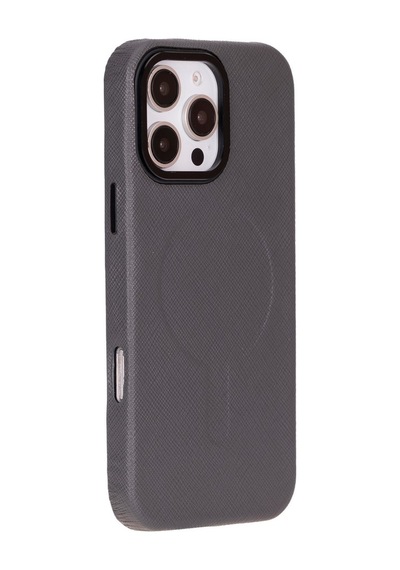 Apple Uyumlu iPhone 16 Pro Max Hakiki Deri El Yapımı Kılıf Gri Siyah