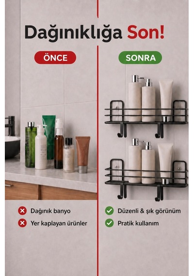 Sas Haus Banyo Düzenleyici Set 4 Parça Yapışkanlı Şampuanlık Tuvalet Kağıtlığı Havluluk Askı Tss-01 Siyah