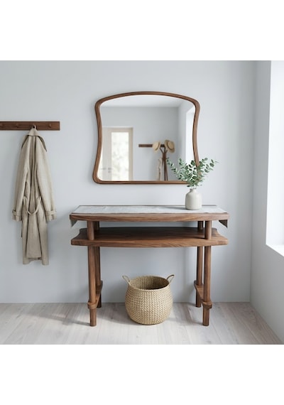 60x38x77 Cm Aynalı Masif Kayın Dresuar Modern İskandinav Antre Konsolu & Makyaj Masası Ceviz Ceviz 60x38x77 Cm Aynalı Masif Kayın Dresuar Modern İskandinav Antre Konsolu & Makyaj Masası Ceviz Ceviz