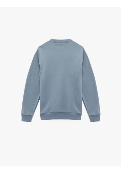 Koton Uzun Kollu Bisiklet Yaka Şardonlu Baskılı Sweatshirt Mavi 6wam70044mk