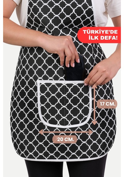 Trendy Sıvı Su Geçirmez Mutfak Önlüğü Siyah Halkalı