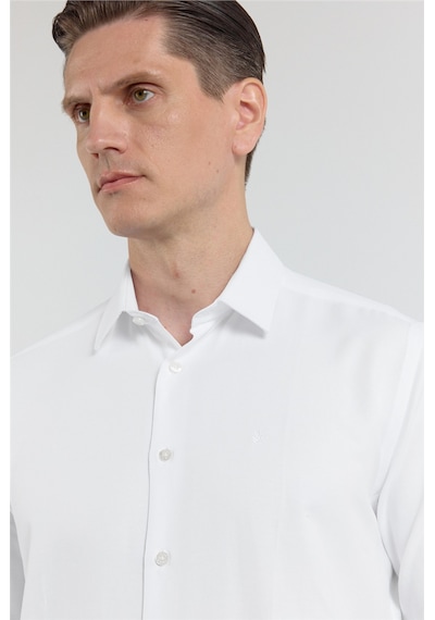 İmza Beyaz Sert Yaka Uzun Kol Cepsiz Slim Fit Pamuklu Gömlek 1004255284