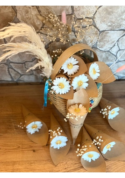 Bernami Vazo Pinterest Kişiye Özel Düğün Nişan Söz Hediyelik Papatya Kokulu Buket Mum Beyaz - 10 Adet Diğer