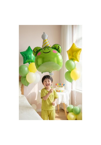 Şapkalı Safari Kurbağa Kafa Folyo Balon 73x52 Cm Safari Temalı Çocuk Doğum Günü Parti Süsü Çok Renkli