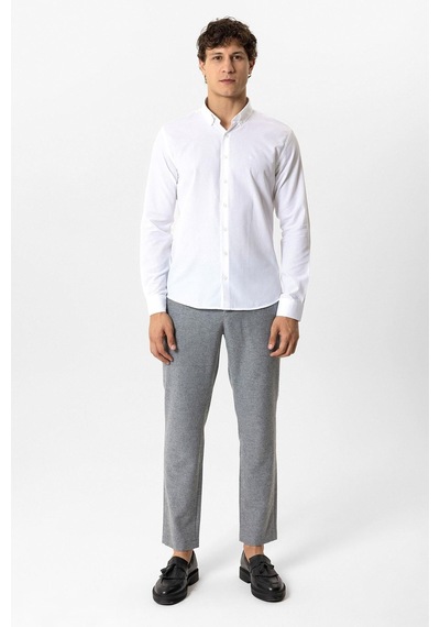 Back & Bond Beyaz Slim Fit Armürlü Pamuklu Gömlek