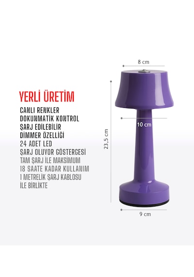 Zenlight Metal Dokunmatik Şarjlı Masa Lambası 320-5 Mor