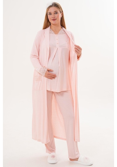Mecit Pijama Mecit 6330 Pudra Sabahlıklı Lohusa Pijama Takımı