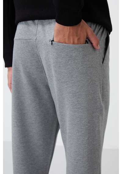 Tommy Life Gri Melanj Bağcıklı Cepli Standart Kalıp Klasik Paça Erkek Eşofman Alt - 84682 GB MELANJ