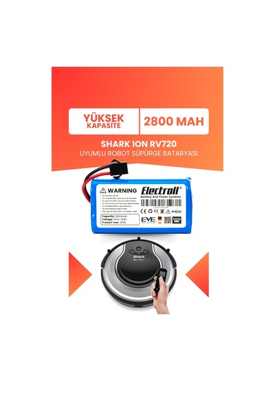 Shark Ion Rv720 Uyumlu Batarya Yüksek Kapasite 2800mah Pil Robot Süpürge Bataryası