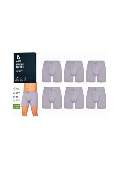 Yıldız Çamaşır Erkek Bambu Likralı Boxer 320-324 - 6 Adet Gri