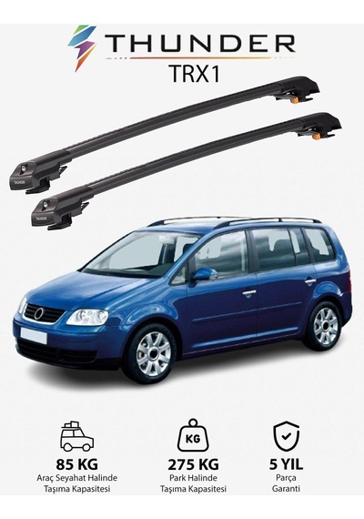 Volkswagen Touran 2003-2015 Trx1 Thunder Carrier Kilitli Ara Atkı Taşıyıcı Tavan Barı Gri