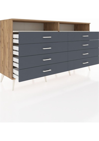 Hyperion Konsol 2 Raflı 8 Çekmeceli 176x44x99 Çam-aytaşı/antrasit Atlas Çam/aytası - Atlas Çam