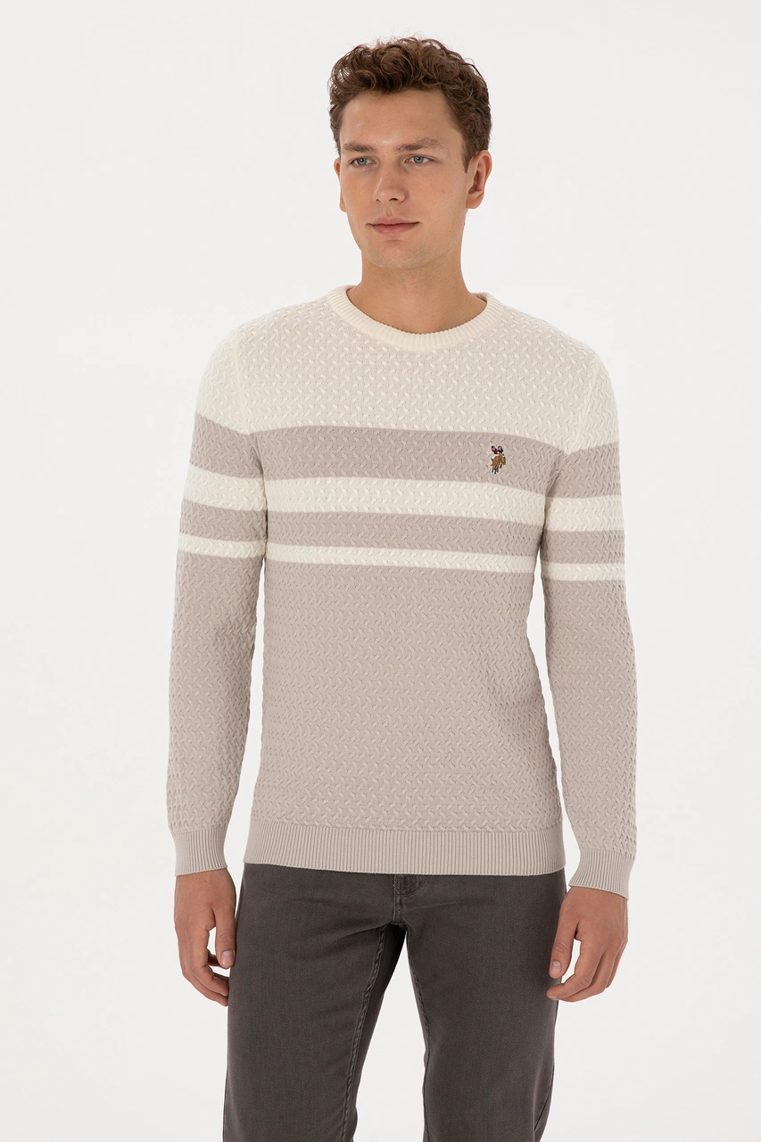 U.S. Polo Assn. Erkek Slim Fit Bisiklet Yaka Taş Kazak 50308460-VR049