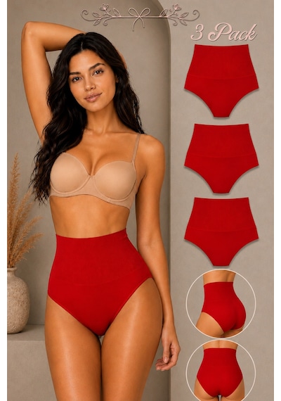 Fit Women Kadın Yüksek Bel Esnek 3 Lü Külot Kırmızı