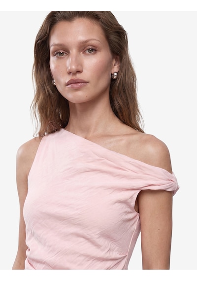 Koton Keten Görünümlü Slim Fit Kolsuz Asimetrik Kesim Kayık Yaka Bluz Pembe 6sak30086pw Gül
