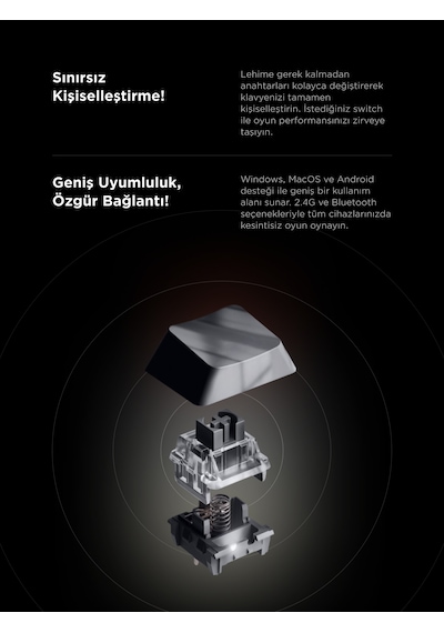 Kenpachi Ekranlı 2.4g + Bt Wireless Rgb Hot Swap Gasket Oil Switch Mekanik Klavye Oyuncu Klavyesi Türkçe