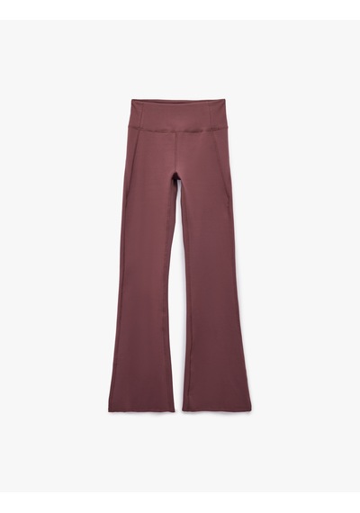Koton Yüksek Bel İspanyol Paça Slim Fit Tayt Kahverengi 6wak40154nk Kahverengi