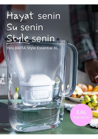 Brıta Style Essential Xl 1 X Maxtra Pro Pure Performance Filtreli Su Arıtma Sürahisi Taş Mavisi 3,6l