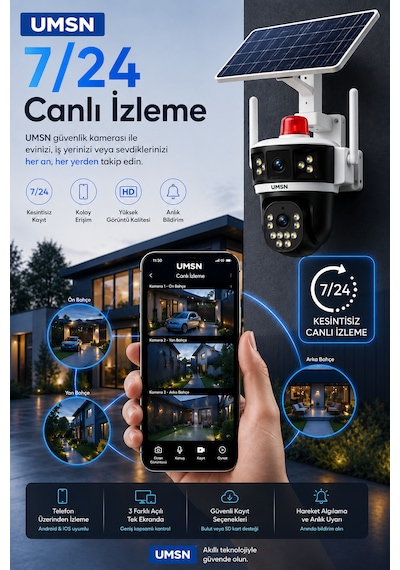 3x4mp 4+4+4 Güneş Panelli Kamera 4g Sim Kartlı 360 10x Zoom Akıllı Güvenlik Kamerası
