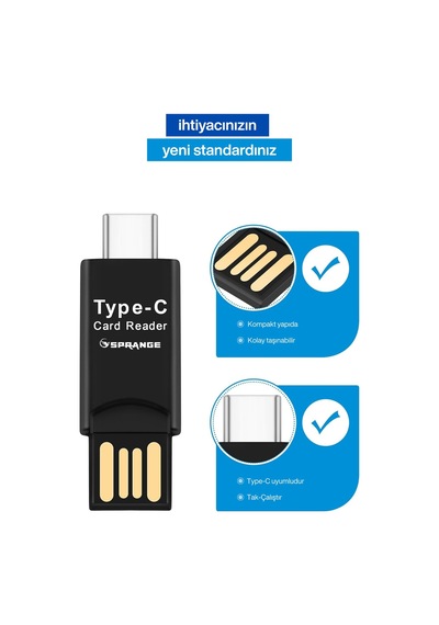 Usb To Type-c Kart Okuyucu Tf Mikro Sd Kart Okuyucu Tak Çalıştır Telefon Pc Tablet Uyumlu