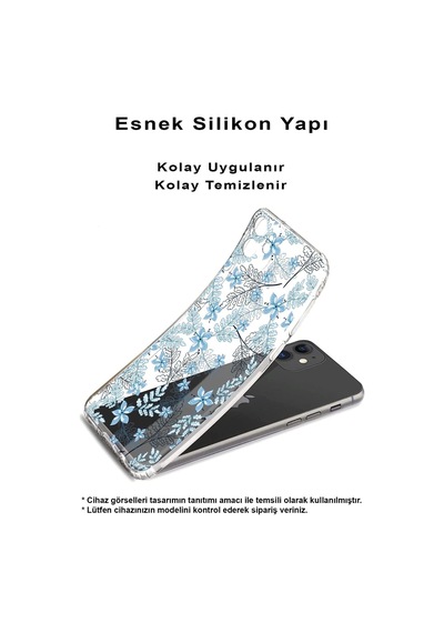 Redmi A2 Plus Slim Fit Kapak Floral Mavi Tasarımlı Şeffaf Silikon