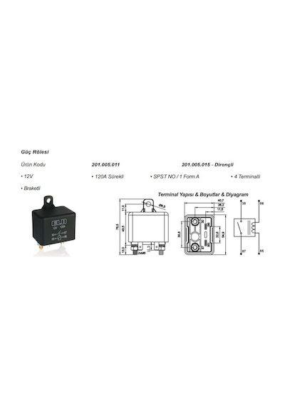 12v Röle 4 Uçlu 120 A Büyük Tip Toz Korumalı