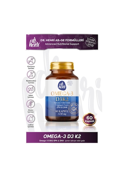 Dr. Henri Omega3 D3K2 EPA & DHA Takviye Edici Gıda 60 Kapsül