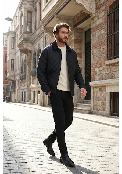 Buratti Kapitoneli Regular Fit Kadife Detaylı Erkek Mont 497Leroy Siyah