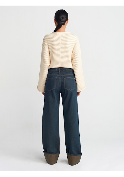 Dilvin 71763 Paçası Kıvrık Tintli Denim Pantolon Tint