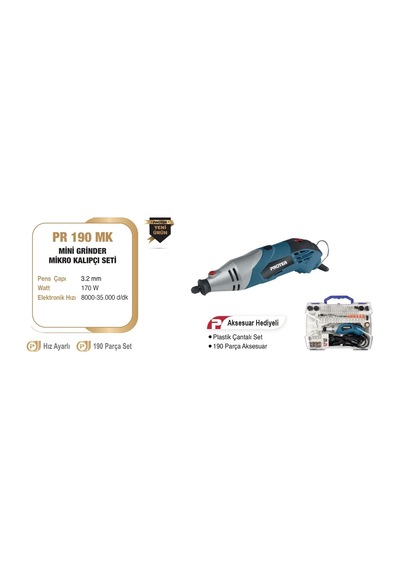 Proter PR 190 MK Mini Grinder Seti 190 Parça Mikro Kalıpçı Seti