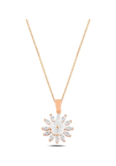 Çekirdekjewelry 925 Ayar Gümüş Manolya Çiçekli Kolye Pembe