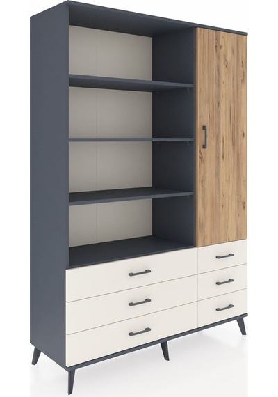 Hyperion Dolap 8 Raflı 6 Çekmeceli Tek Kapaklı 132x44x195 An... Antrasit