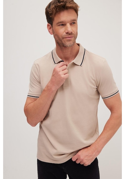 Tudors Erkek Slim Fit Dar Kesim %100 Pamuk Yumuşak Dokulu Serin Tutan Kumaş Düz Pike Taş Polo Yaka Tişört-42251 Taş