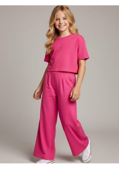 Zekids Kız Çocuk Bol Paça Rahat Kesim Pantolon-16900 Pembe
