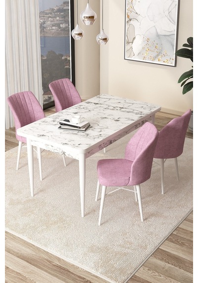 Canisa Concept Arp Serisi, 71x110 Sabit Mutfak Masa Takımı,beyaz Mermer Desen Masa 4 Pembe Sandalye Masa Barok Ahşap Desen Sandalye Pembe Canisa Concept Arp Serisi, 71x110 Sabit Mutfak Masa Takımı,beyaz Mermer Desen Masa 4 Pembe Sandalye Masa Barok Ahşap Desen Sandalye Pembe