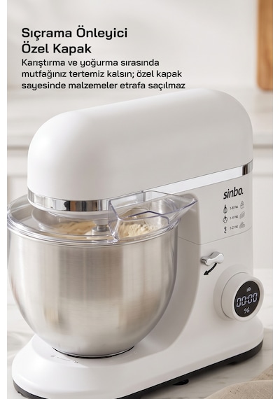 Smx-2773 / Beyaz / Dijital Ekranlı Zaman Ayarlı Stand Mikser / 7.5 Litre / 1500w