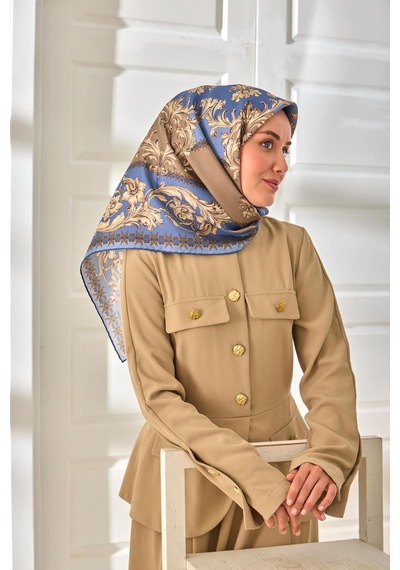 Silk Home Twill İpek Eşarp 11482-07 İndigo, Vizon, Bej, Bebe Mavi